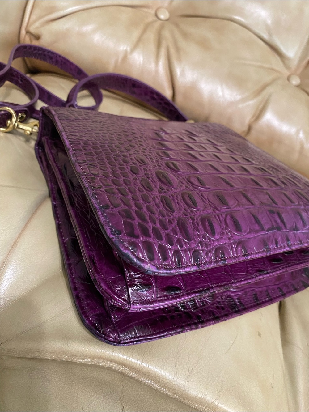 Rare Brahmin DARK IRIS Purple Double Rose Charm Fob Tassel & crossbody Vintage - Picture 12 of 16